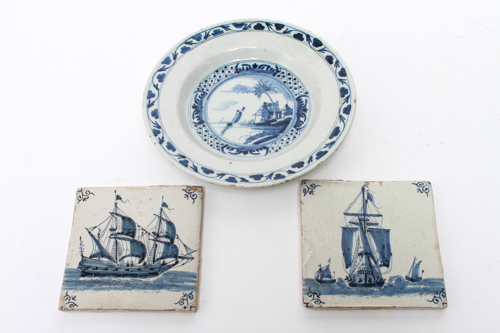 English Delft Deep Dish & 2 Tiles Group of 3 (1 of 5)
