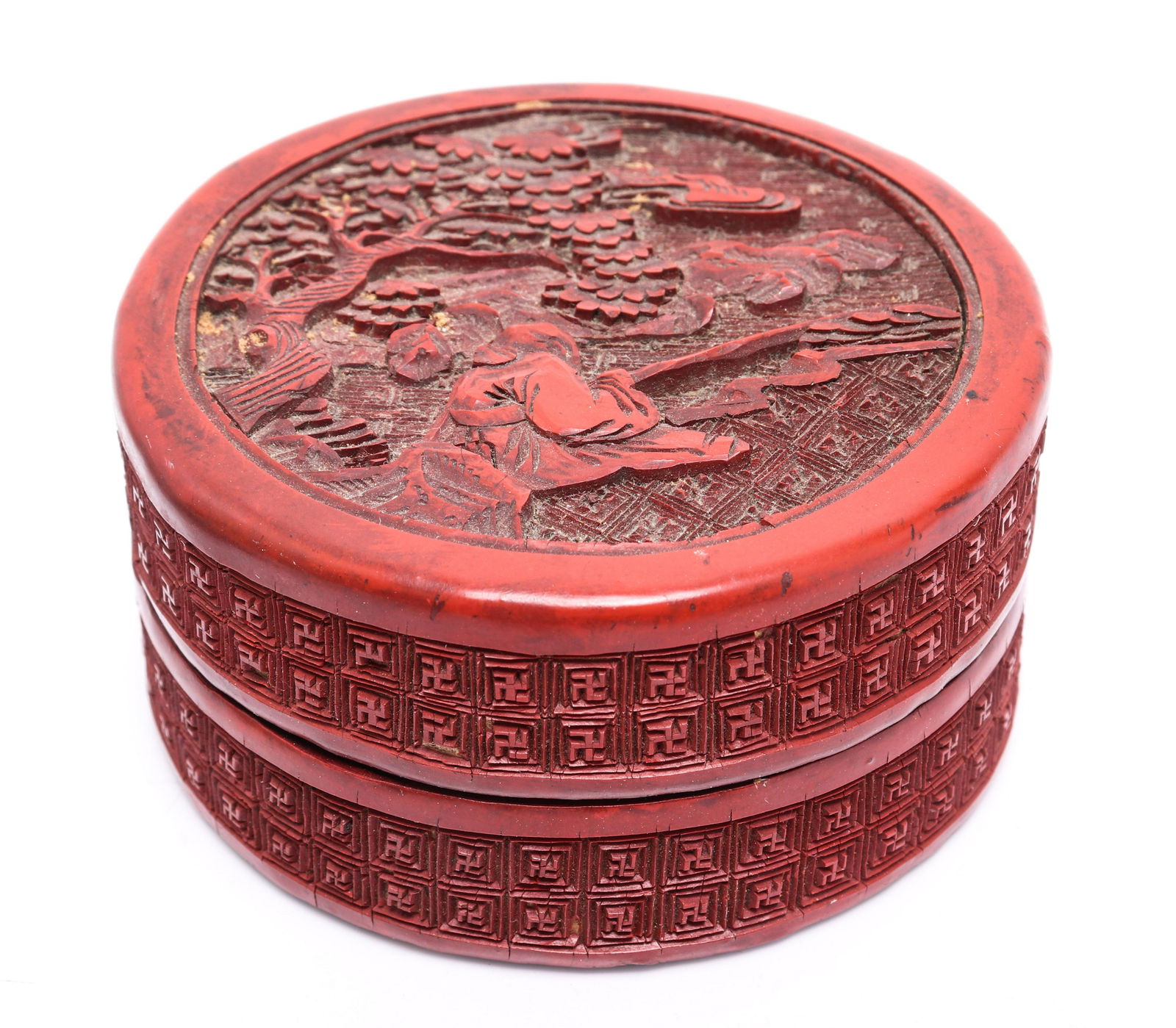 Chinese Carved Cinnabar Lacquered Small Round Box (1 of 4)