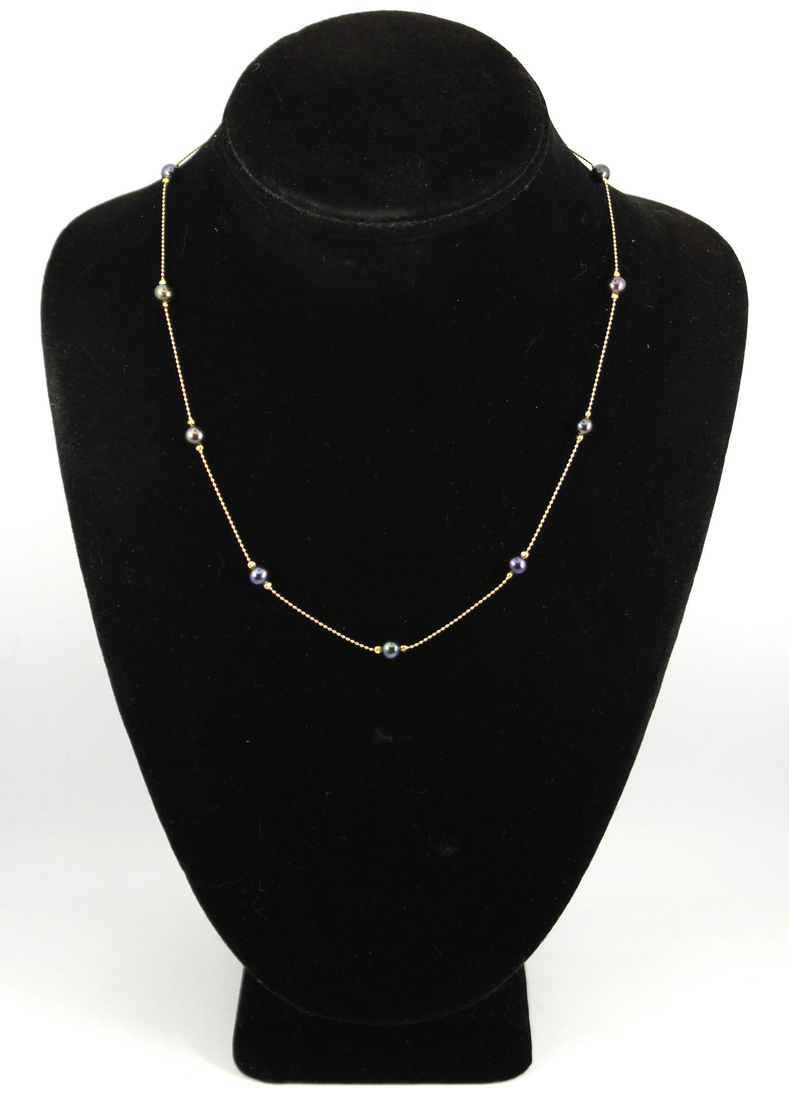 Modern 14K Yellow Gold and Black Pearl Necklace (1 of 5)