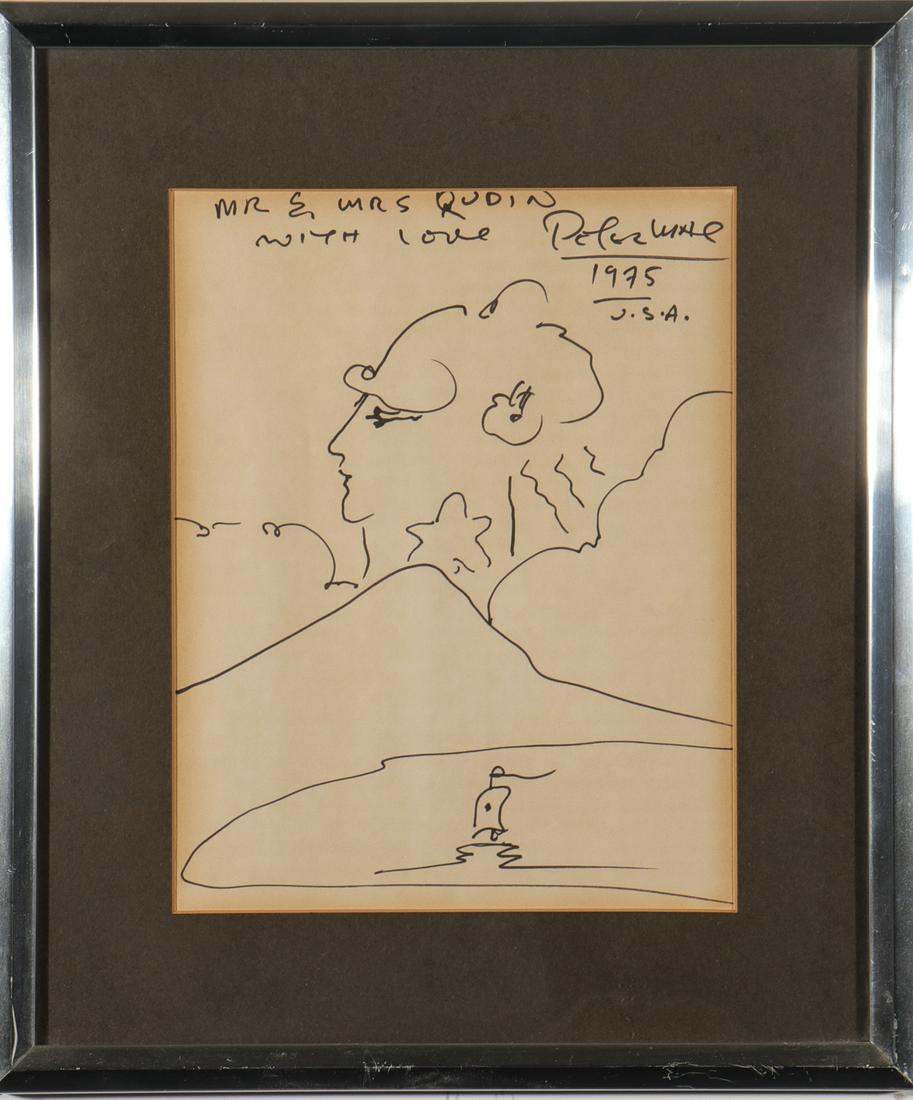 Peter Max Figure in Profile Ink on Paper Drawing (1 of 3)