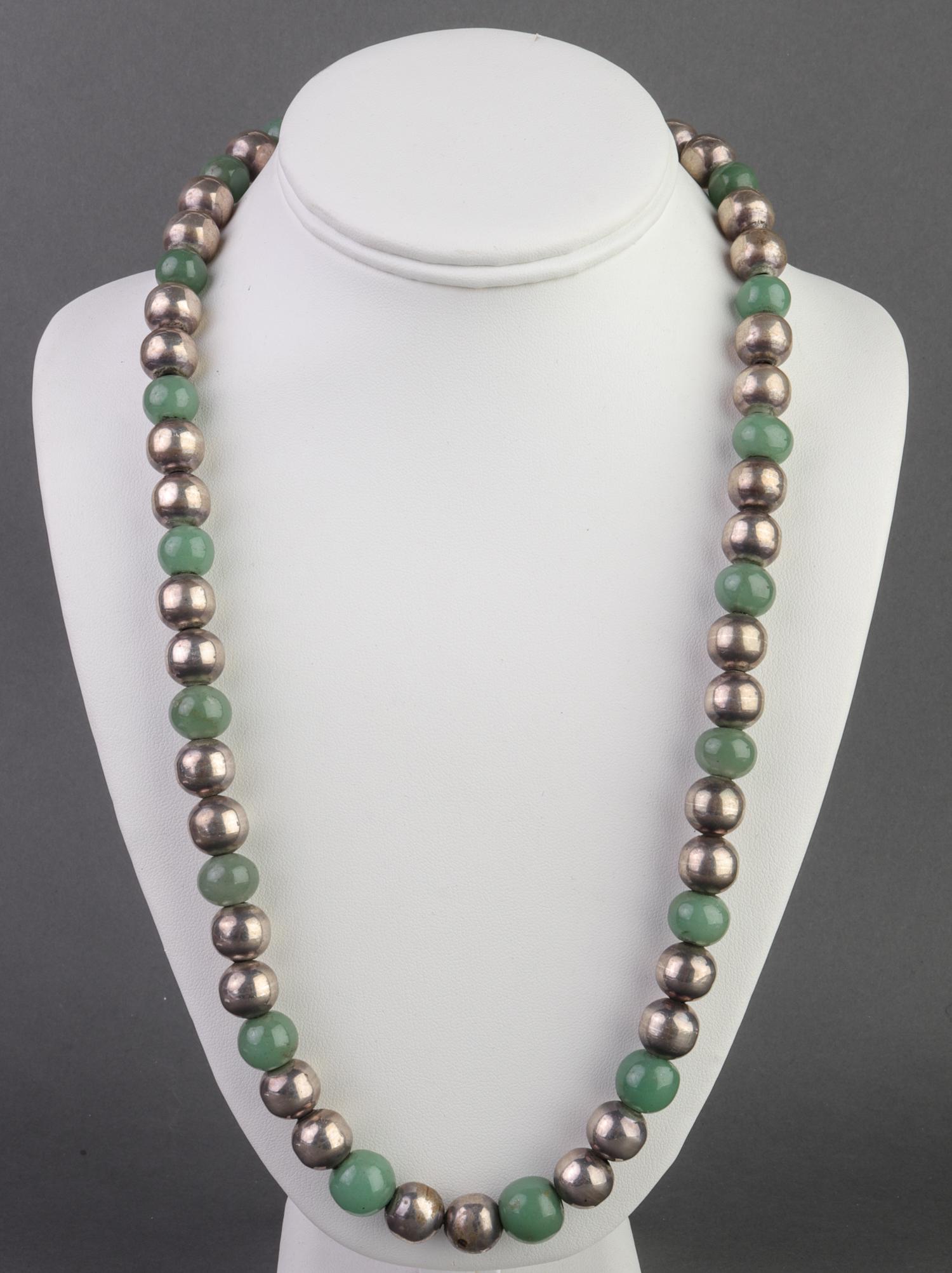 Mid-Century Modern Mexican Jade & Silver Necklace (1 of 5)