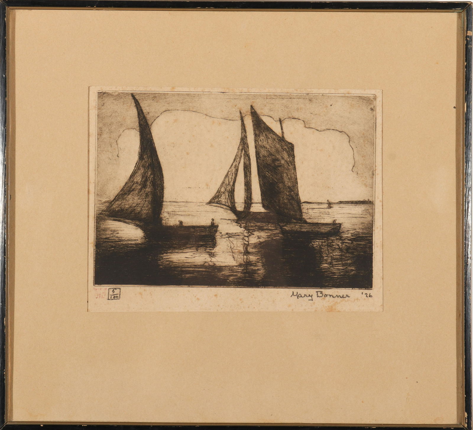 Mary Bonner "Sailboats" Etching on Paper (1 of 6)