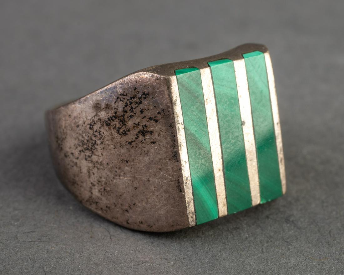 Mid-Century Modern Silver & Malachite Ring (1 of 5)