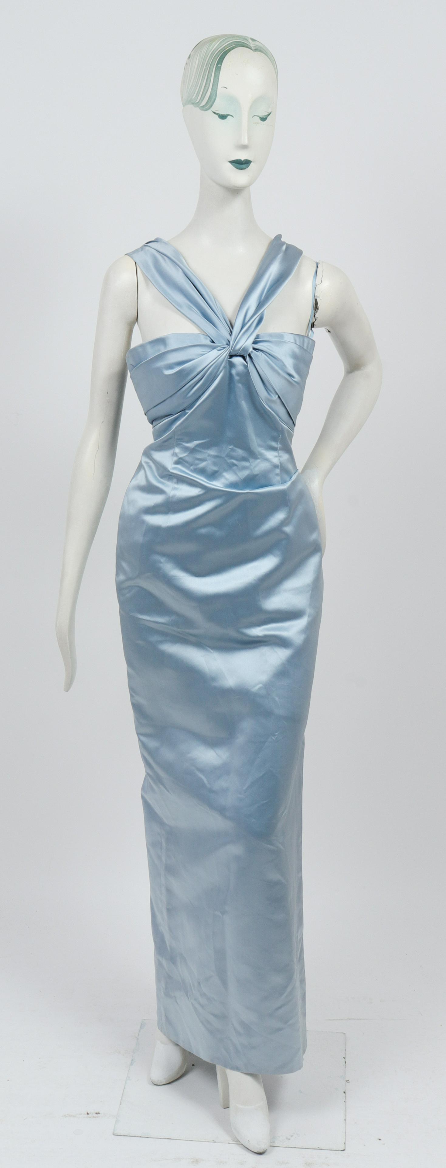 Bill Blass Blue Satin Halter Neck Evening Gown (1 of 6)