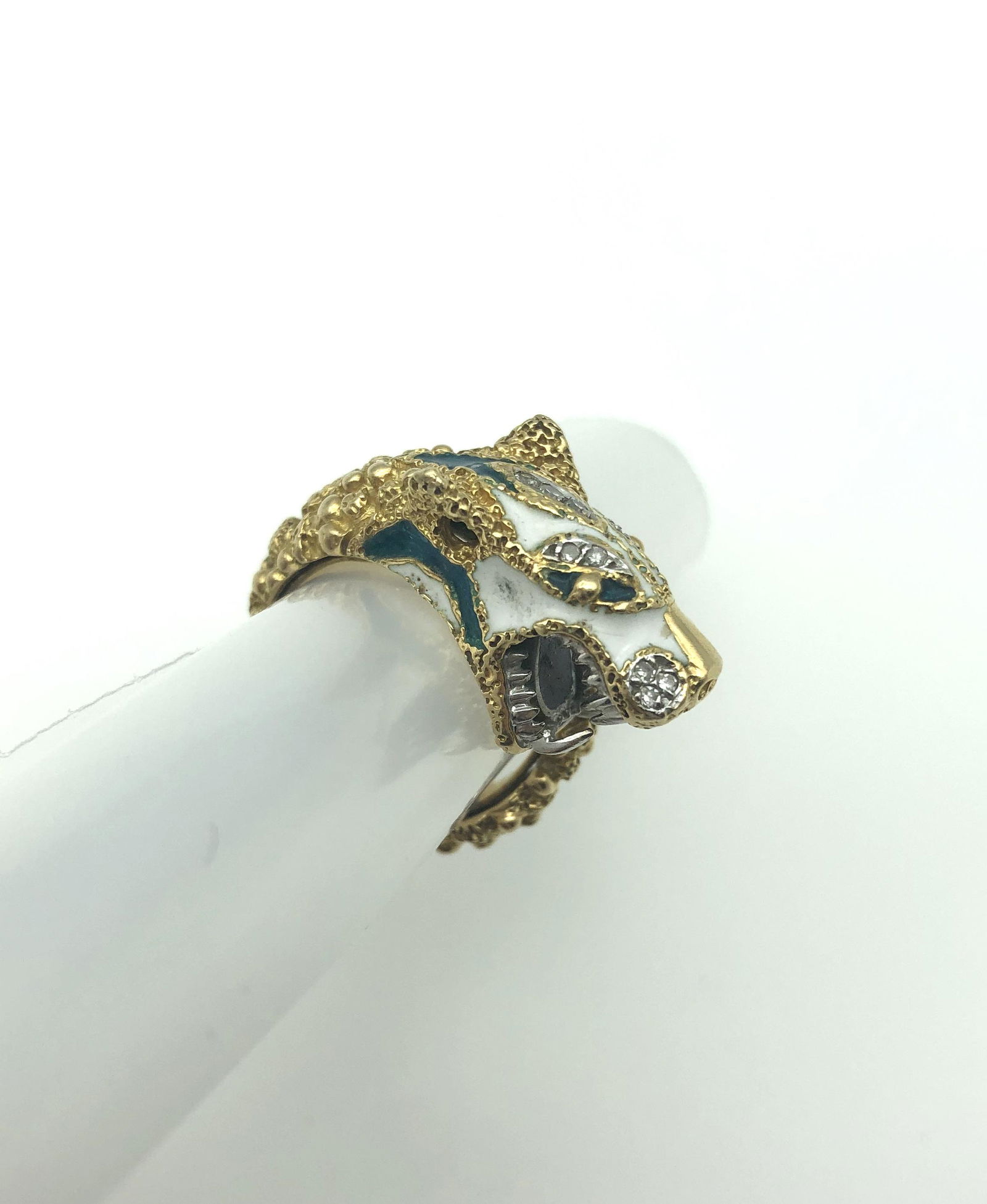 18K Yellow Gold & White Gold Diamond Enamel Ring (1 of 12)