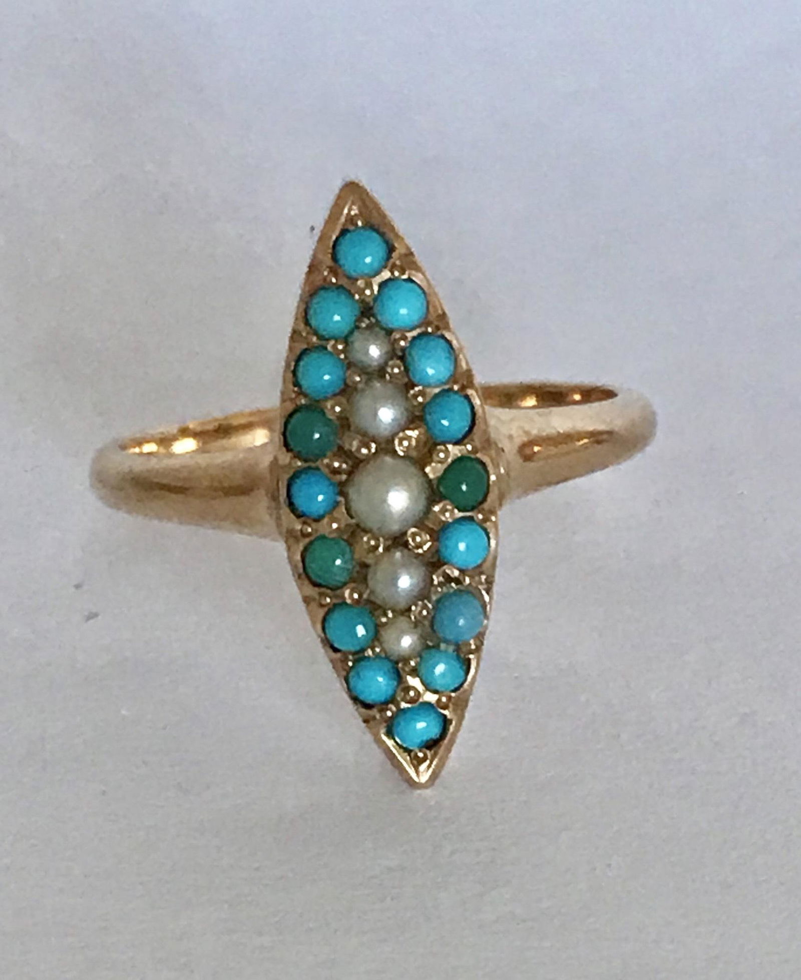 Victorian 14k Rose Gold Turquoise, Seed Pearl Ring (1 of 6)