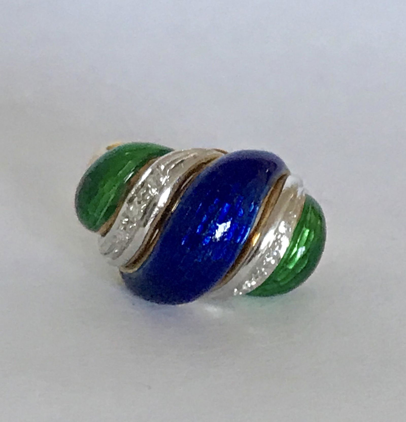 Modern 18k Gold Guilloche Enamel & Diamond Ring (1 of 6)