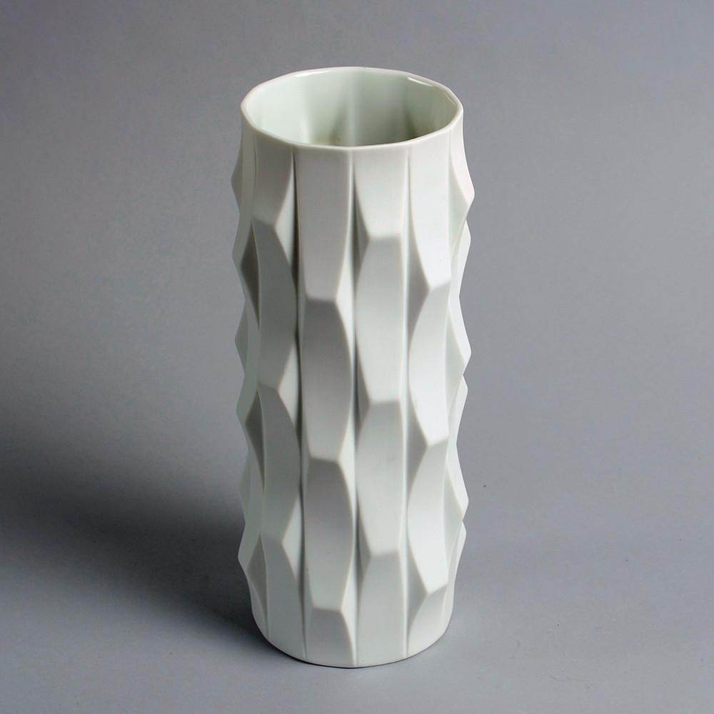 Modern Heinrich Fuchs "Archais" Porcelain Vase: Mid-Century Modern Heinrich Fuchs for Lorenz Hutschenreuther, Germany"Archais" porcelain vase with matte white glaze, printed "1814 HUTSCHENREUTHER GERMANY," incised "FUCHS 6138," circa 1960s. 9.5" H