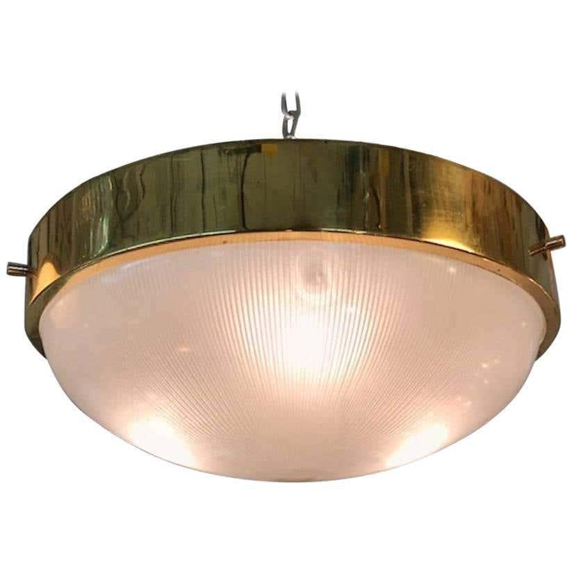 Italian 1950s Brass & Glass Ceiling Mount Light (1 of 5)