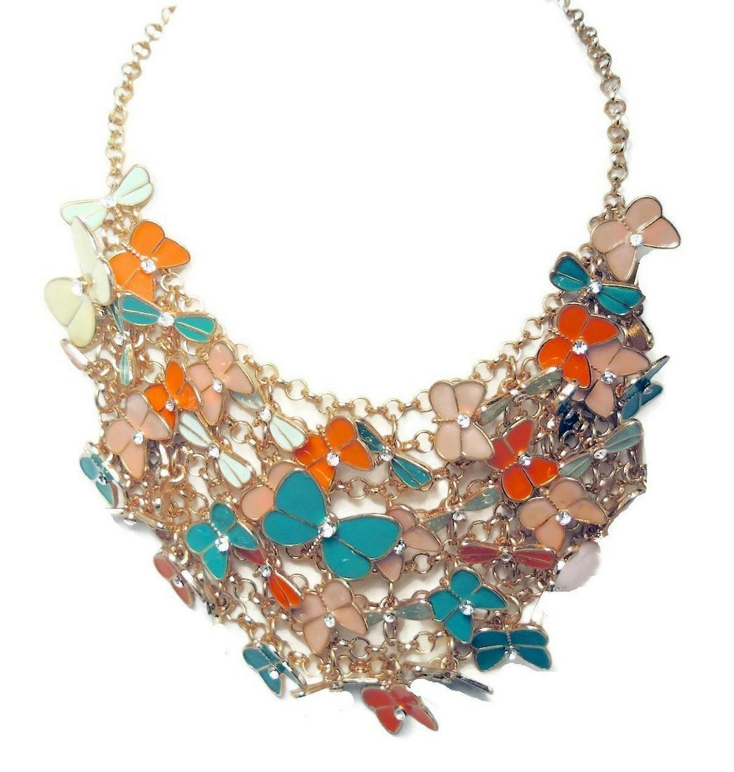 Enameled Butterfly Bib Necklace (1 of 6)