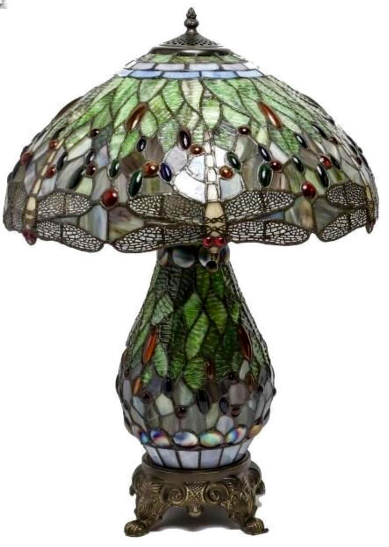 Tiffany Manner ‘Dragonfly’ Leaded Glass Table Lamp (1 of 5)