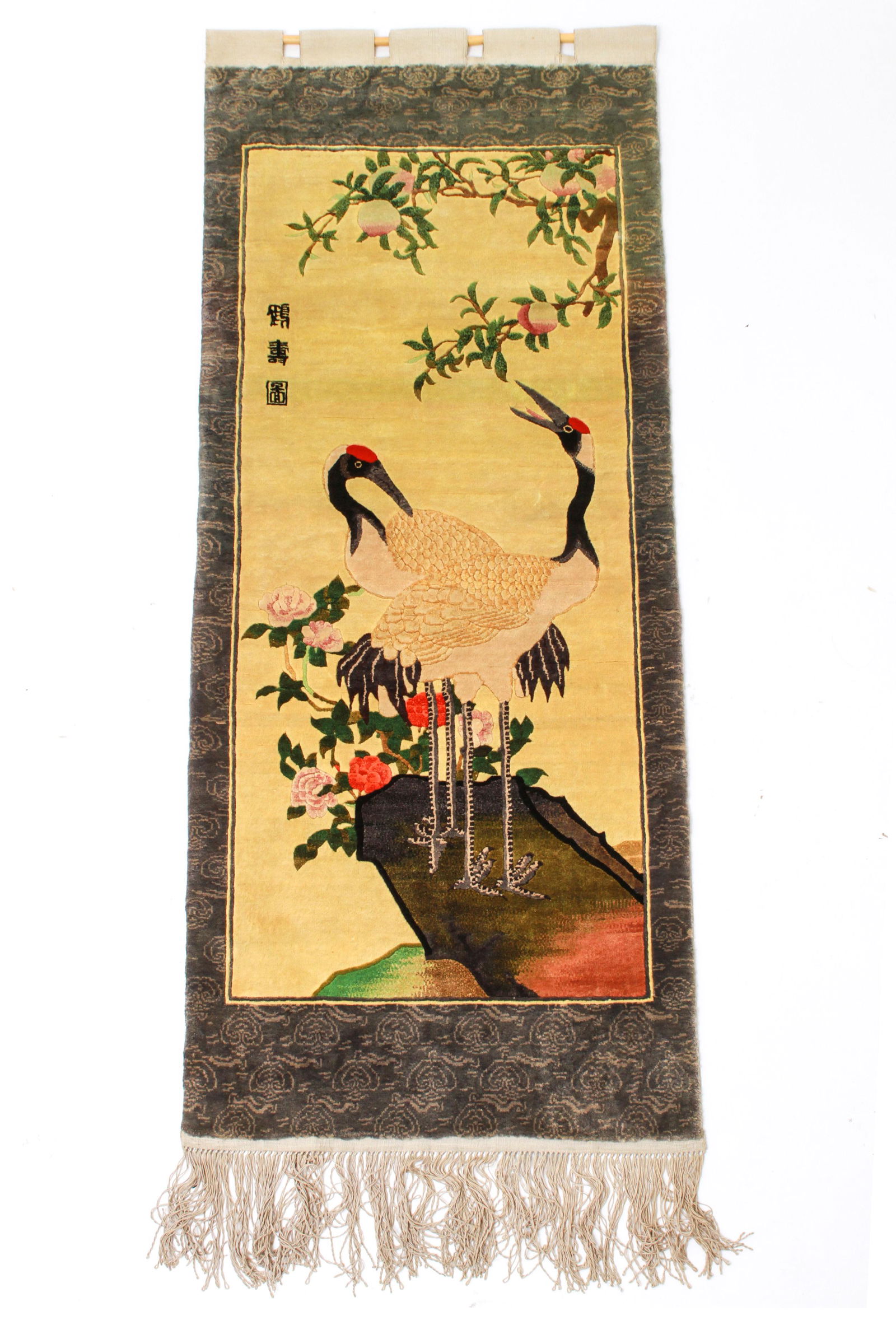 Chinese Silk Runner w Cranes & Florals (1 of 4)