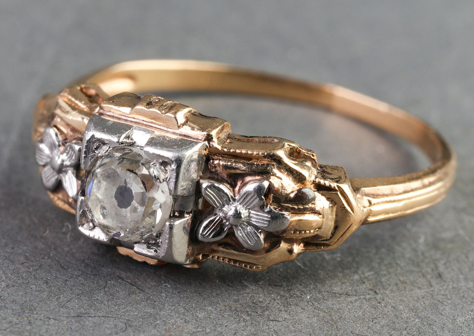 Edwardian 14K Yellow Gold & Platinum Diamond Ring (1 of 5)