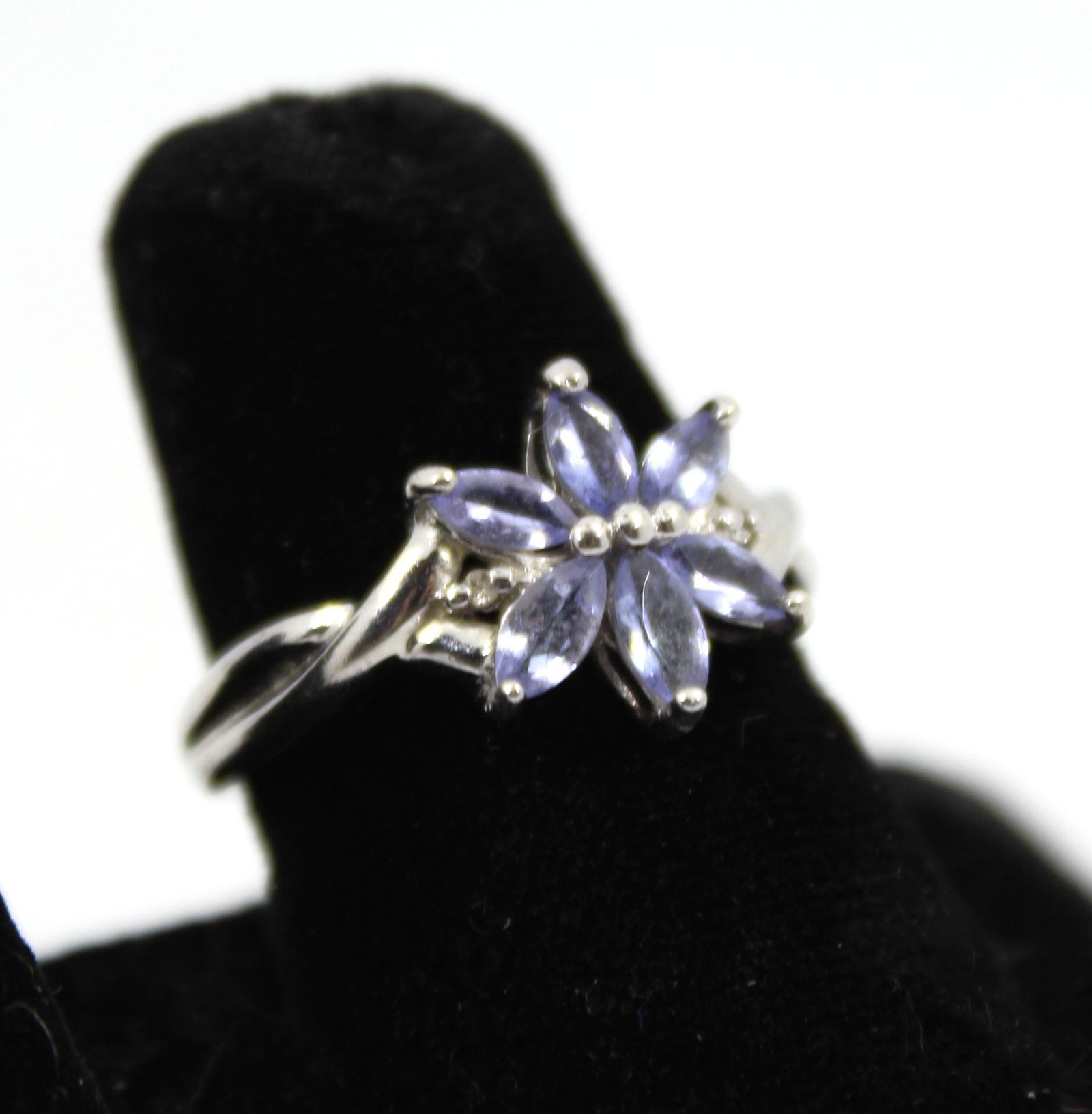 Modern 10K White Gold & Tanzanite Floriform Ring (1 of 6)
