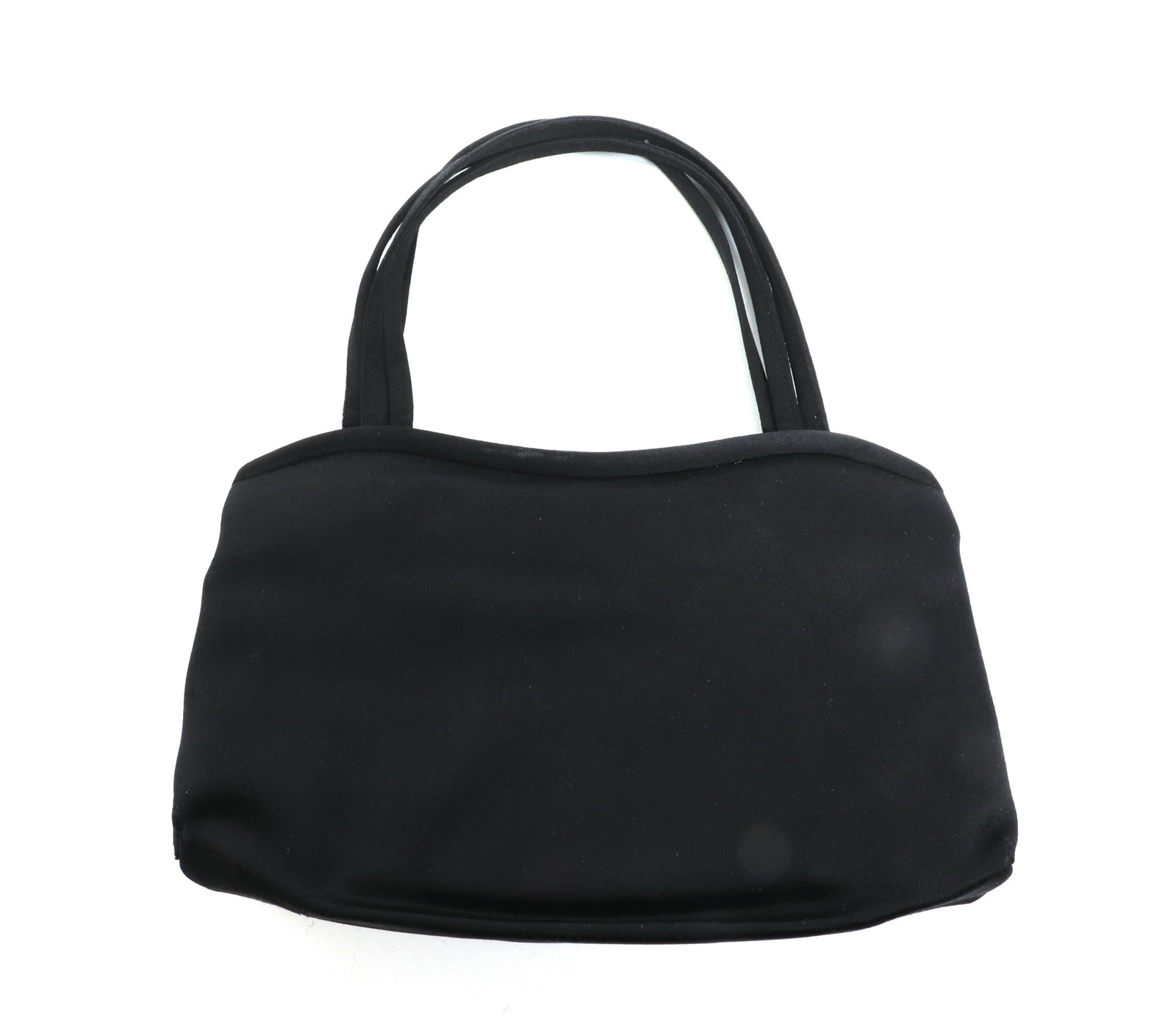 Manolo Blahnik Satin Evening Handbag, Vintage: Vintage Manolo Blahnik satin handbag with center hinge frame compartment with fold-over clasp closure, with additional coin pouch attached with chain to inner compartment, designer label "Manolo Blahn