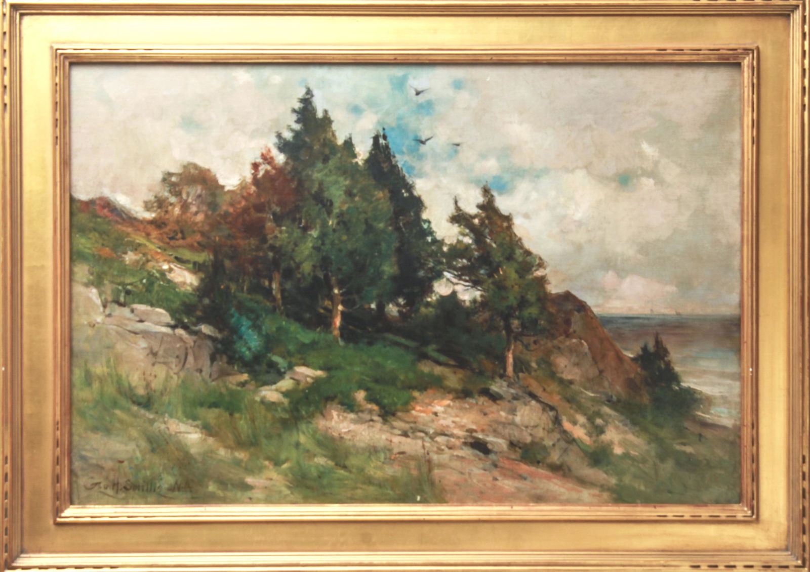 George Smillie Coastline with Trees Oil on Canvas (1 of 4)