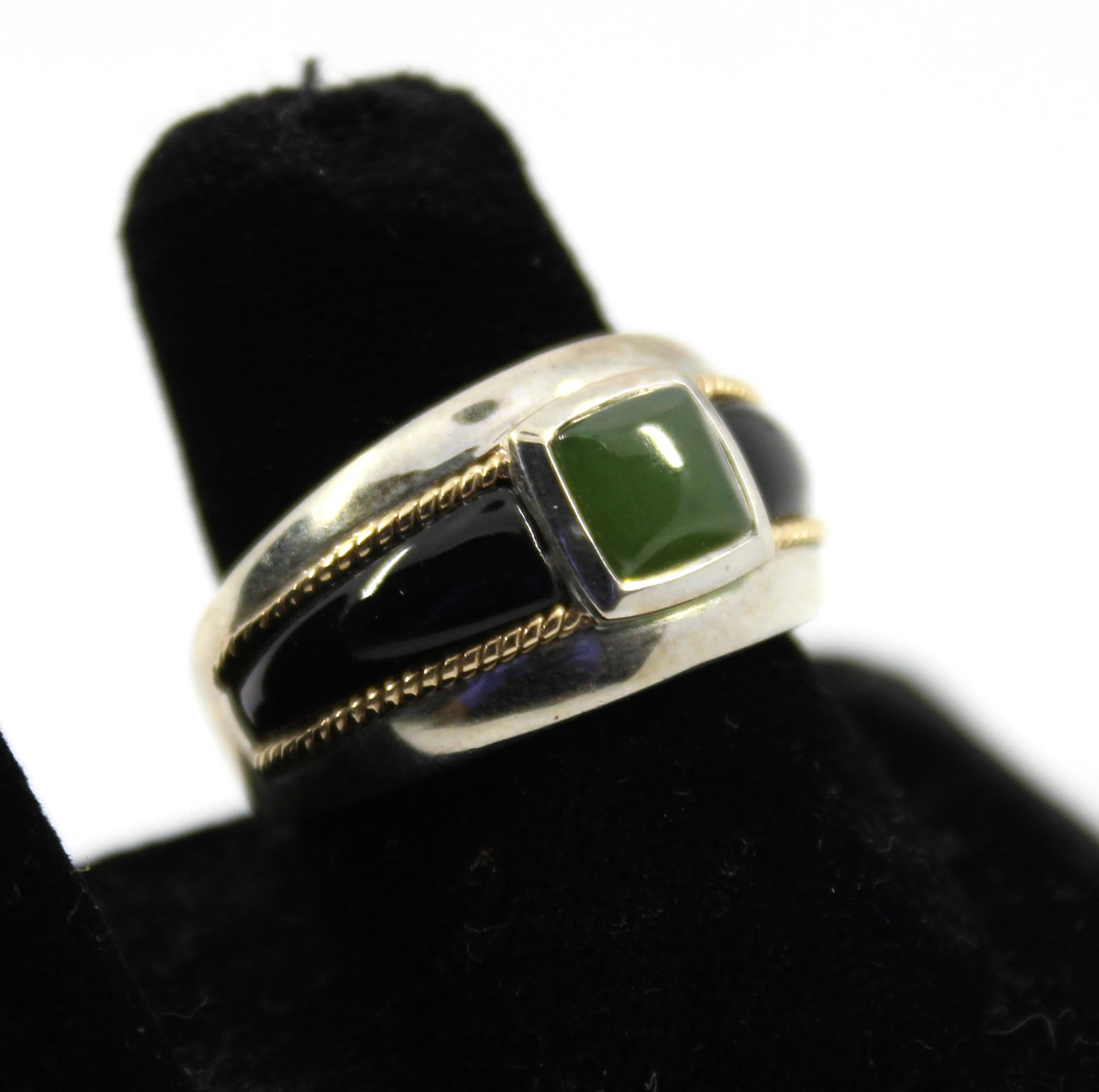 Sterling Silver, 14K Gold, Jade, & Onyx Ring (1 of 6)