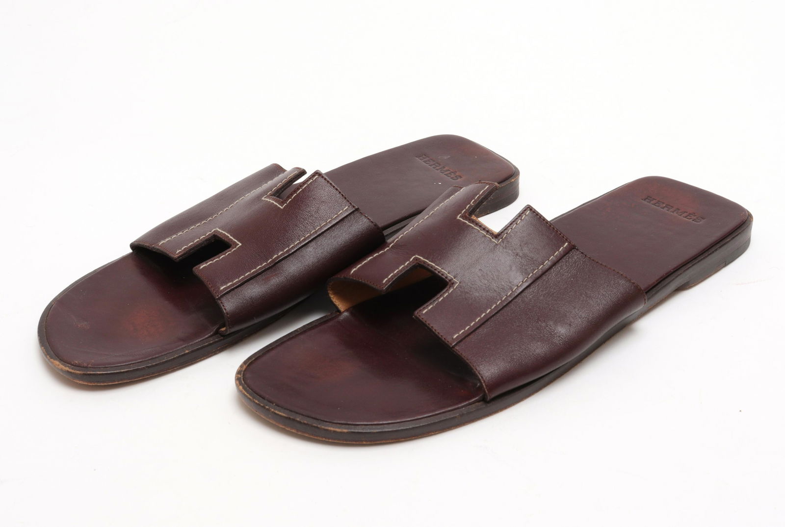 Hermes Leather Logo Slide Sandals, Size 38 (1 of 5)