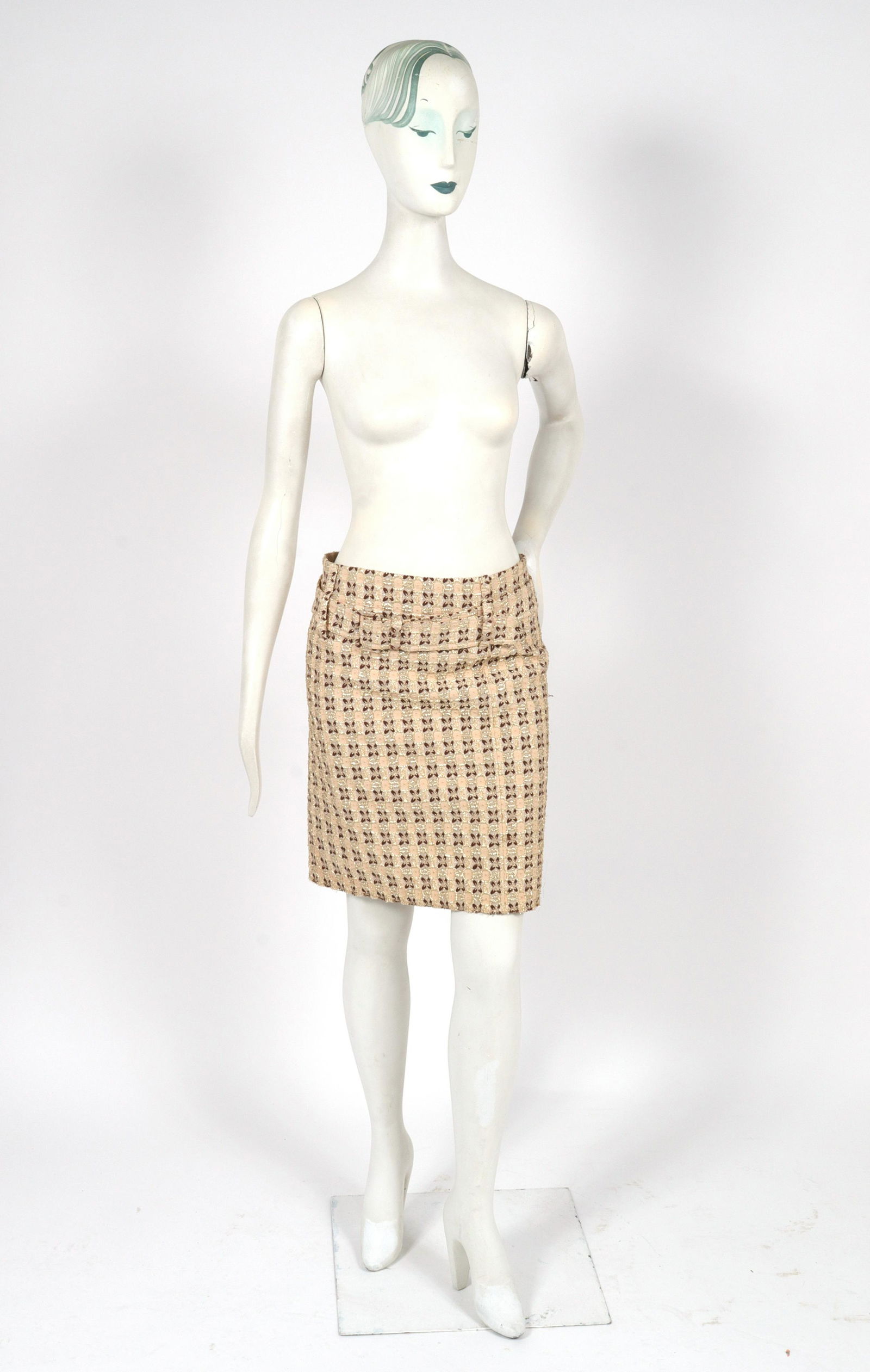 Prada Belted Metallic Cloque Pencil Skirt (1 of 6)