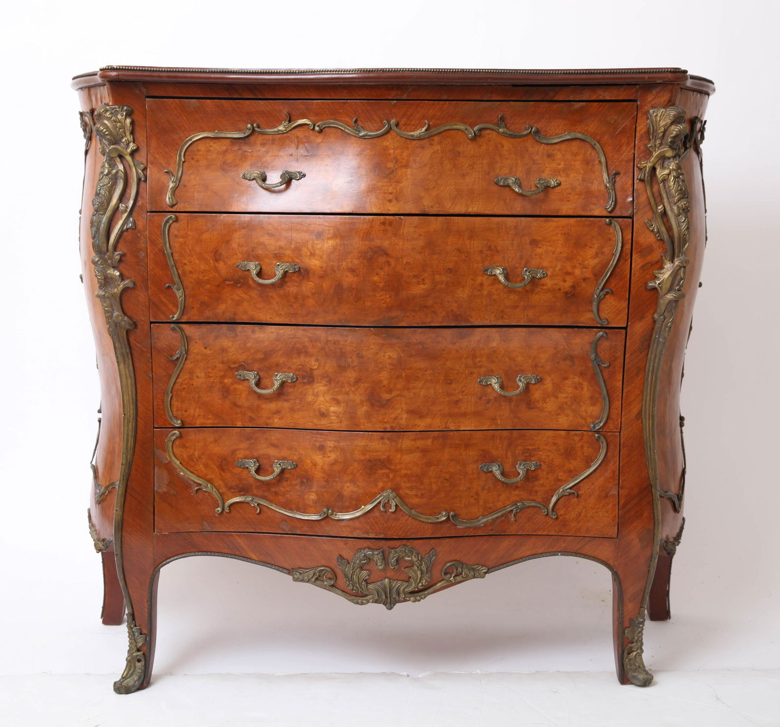Louis XV Manner Wood Bombe Commode w Brass Mounts (1 of 13)