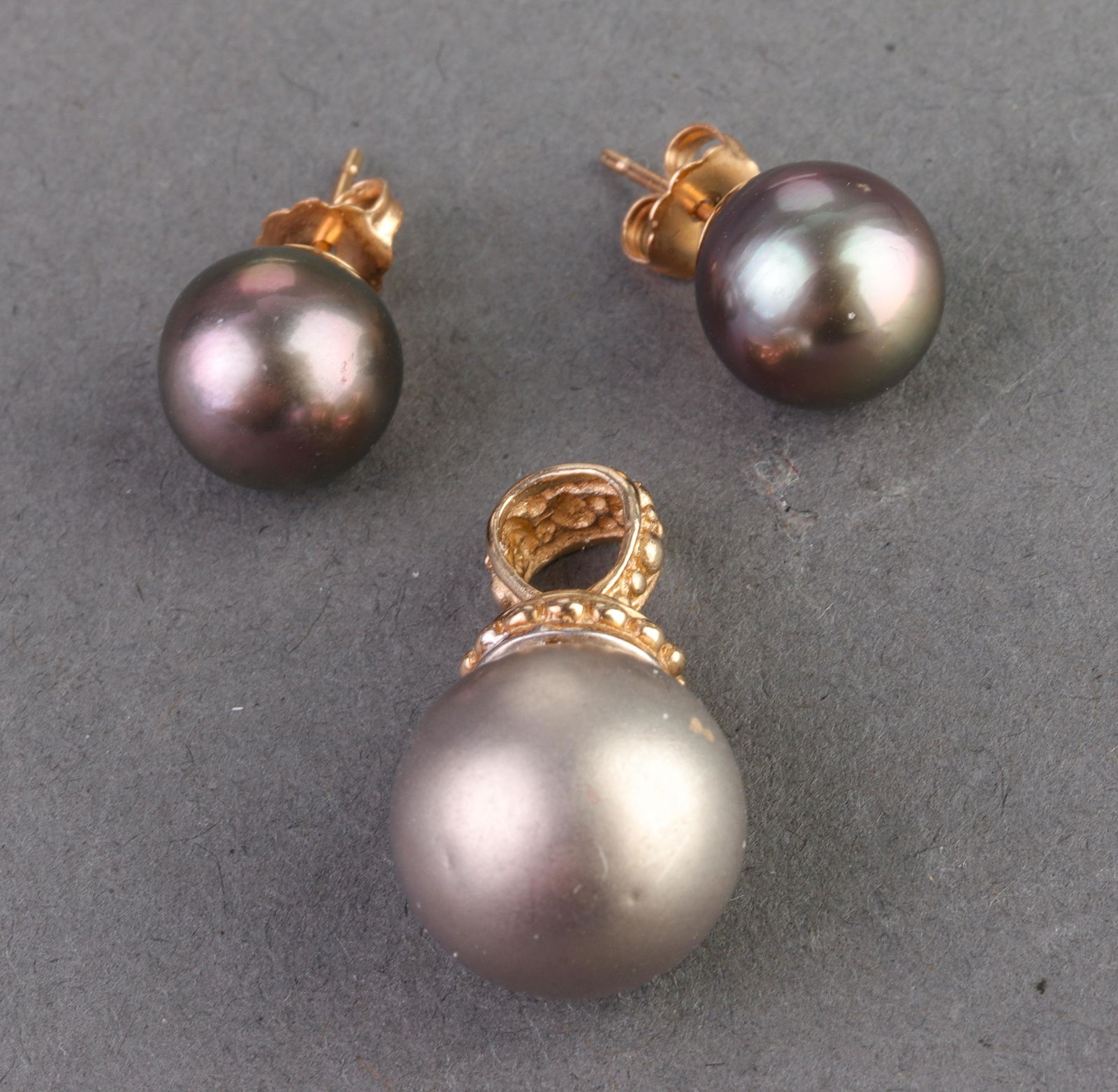 14K YG & WG Pendant & Black Pearl Earrings (1 of 3)
