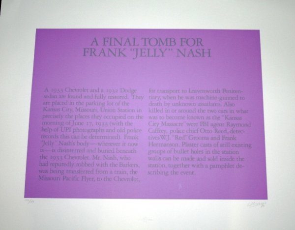 Robert Morris Silkscreen "Frank Jelly Nash" 1980: Robert Morris Silkscreen for Frank Jelly Nash, 1980. 133/180, 26"x33"