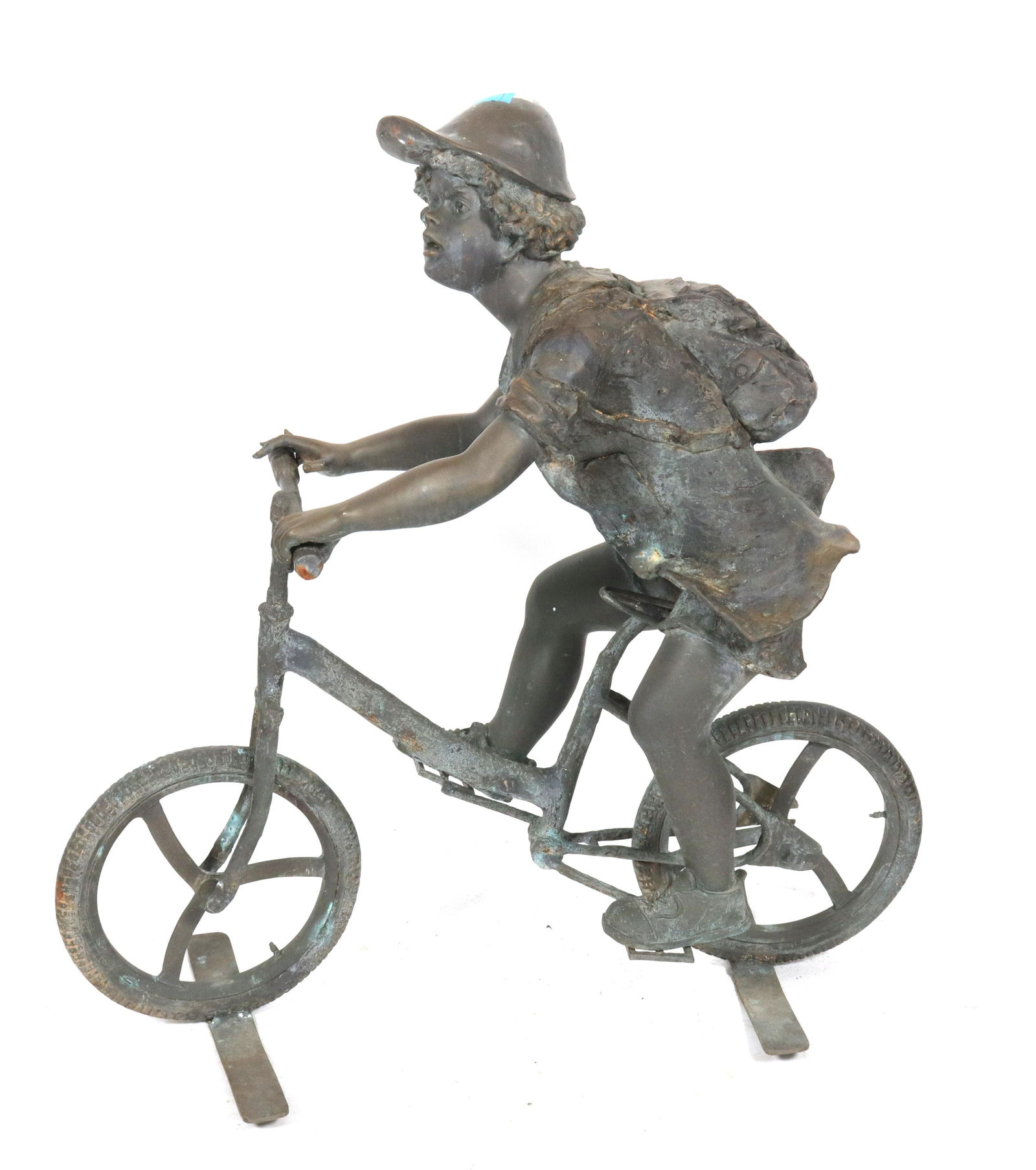Large Cast Iron "Boy on Bicycle" Garden Sculpture (1 of 14)