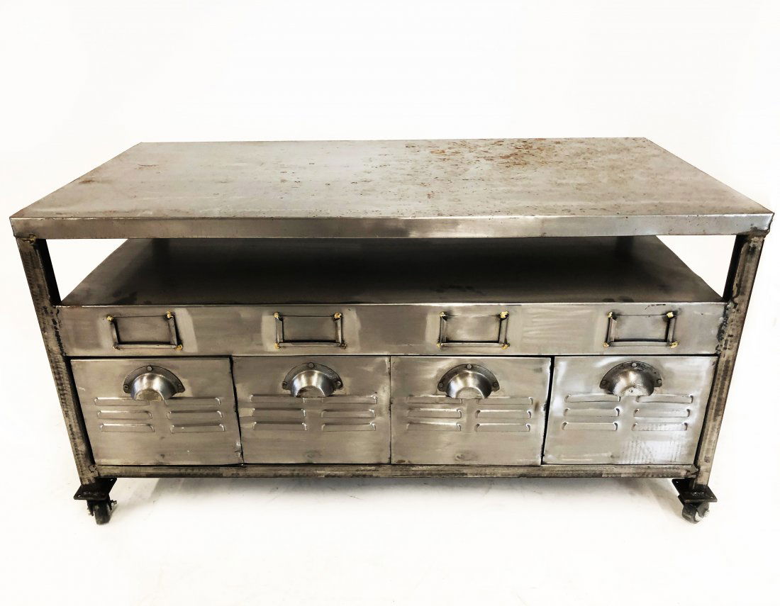 Industrial Modern Brushed Steel Rolling Side Table (1 of 5)