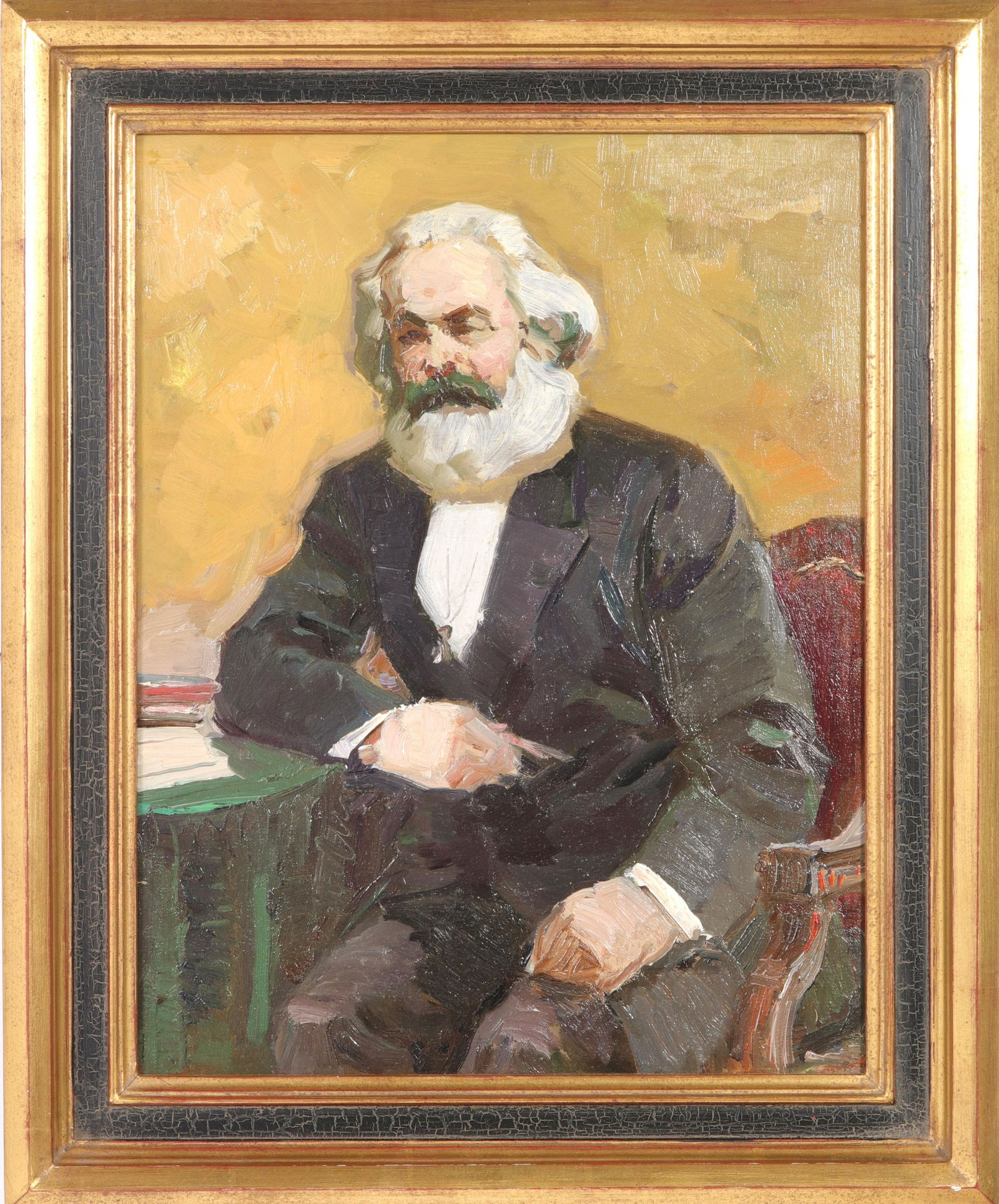 20th C. "Portrait of Karl Marx" Oil on Canvas (1 of 5)