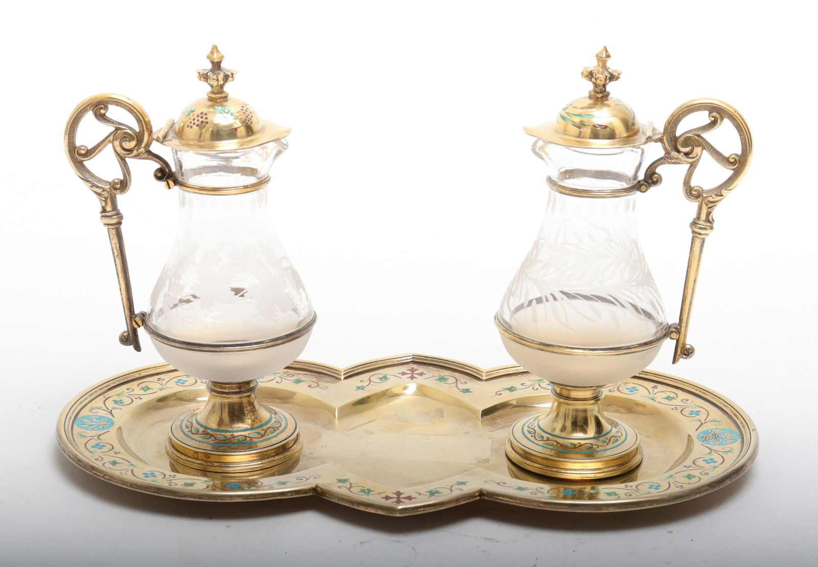 Continental Enameled Brass Cruet Set (1 of 6)