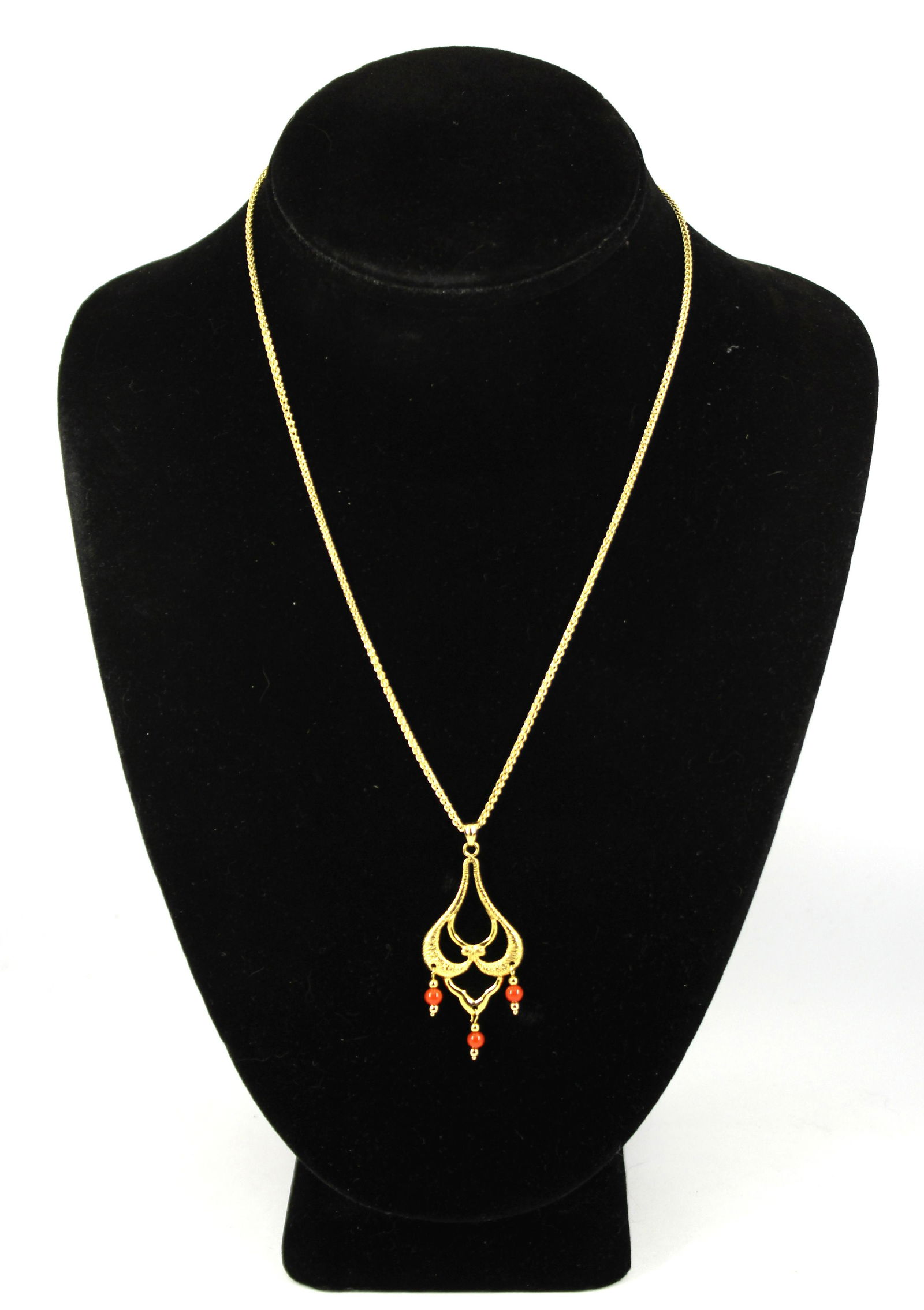 Modern 14K Yellow Gold Faux-Coral Pendant Necklace (1 of 5)