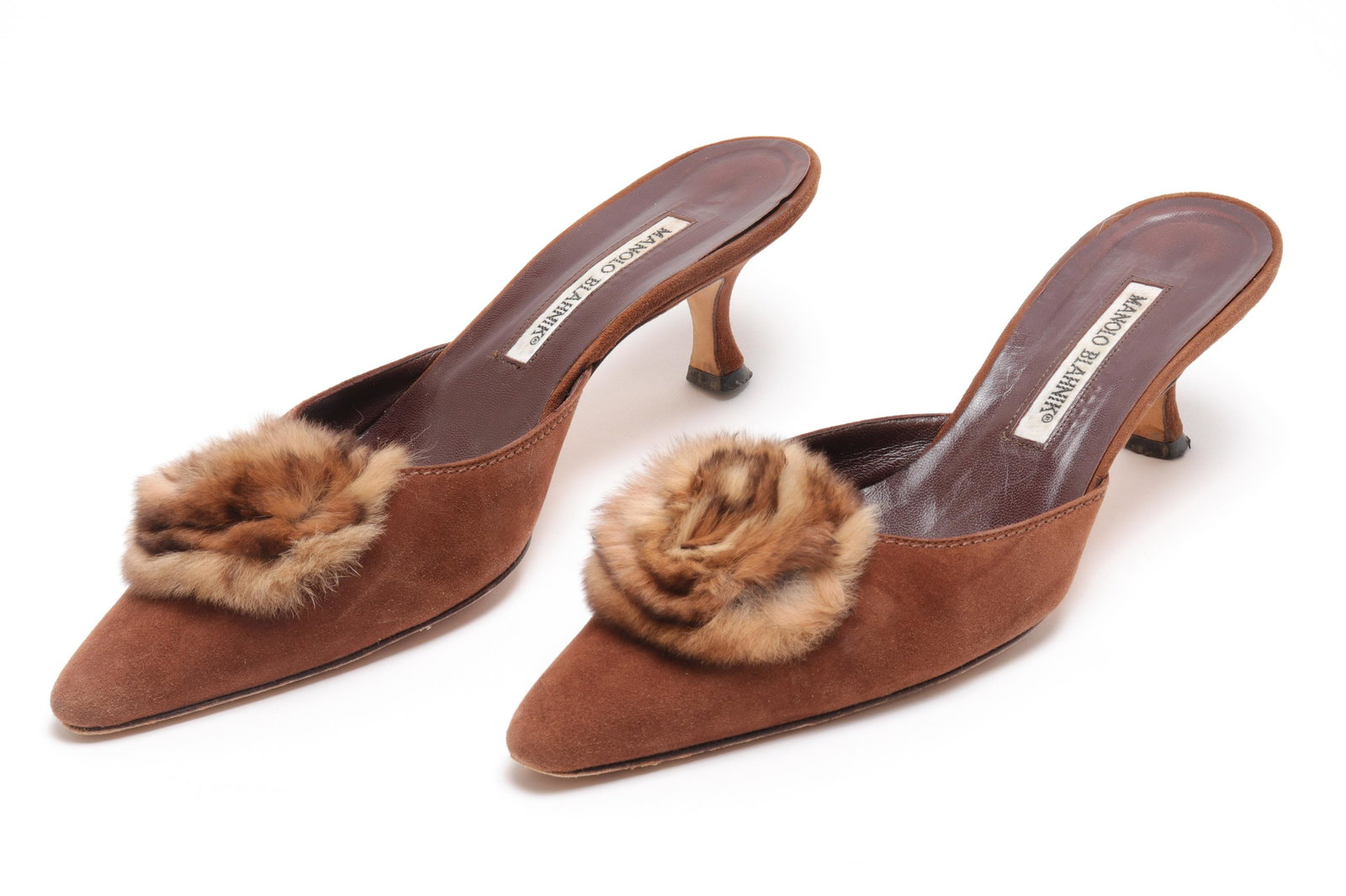 Manolo Blahnik Fur & Suede Kitten Heel Mules (1 of 5)