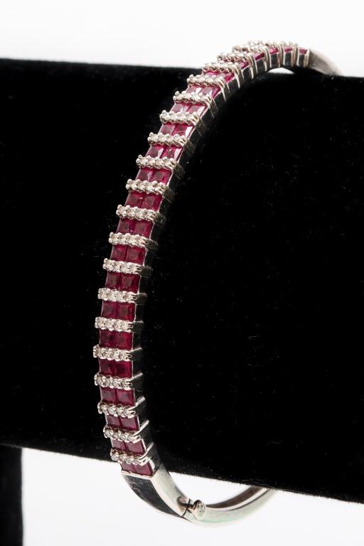 14K White Gold Diamond & Ruby Bangle Bracelet (1 of 4)