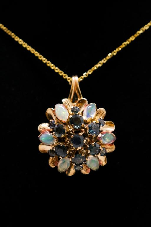 14K Yellow Gold Sapphire & Opal Pendant Necklace (1 of 4)