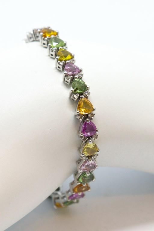 14K White Gold Colored Sapphire & Diamond Bracelet (1 of 10)
