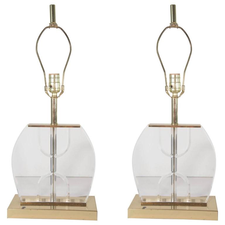 Modern Lucite & Brass Table Lamps, Pair (1 of 6)