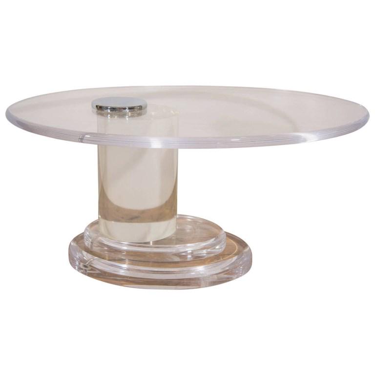 Lion in Frost Modern Lucite Oval Swivel Top Table (1 of 8)
