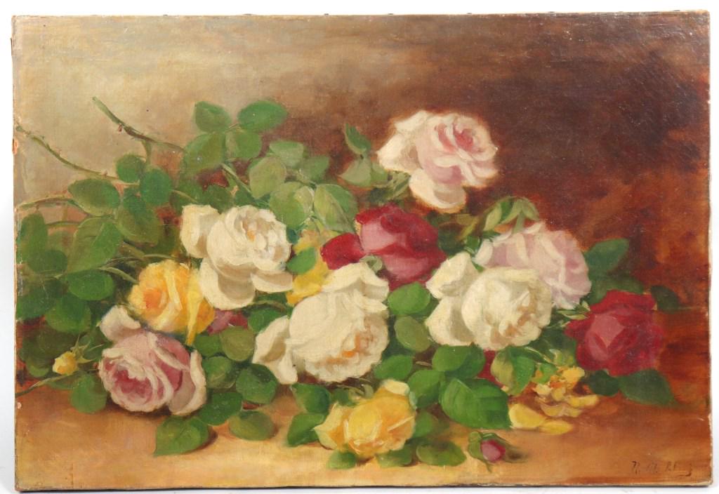 Illegibly Signed Still Life with Flowers Oil (1 of 4)