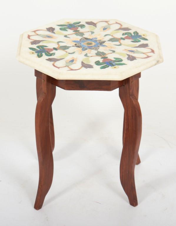 Hardstone Inlaid Marble Top Octagonal Side Table (1 of 4)