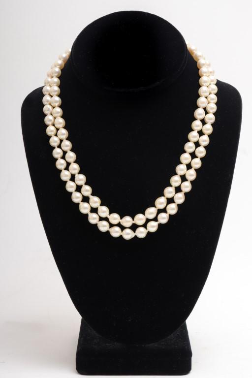 14K Yellow Gold Clasp Two Strand Pearl Necklace (1 of 4)