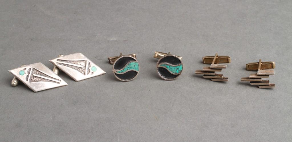 Mexican Silver Cufflinks, 3 Pairs (1 of 6)