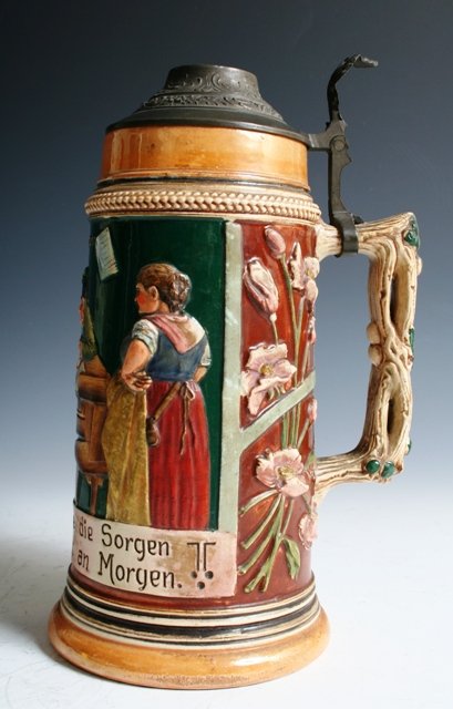 German Art Nouveau Porcelain Beer Stein - 3