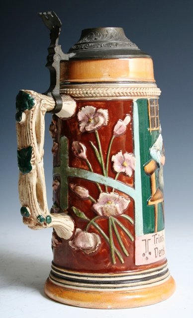 German Art Nouveau Porcelain Beer Stein - 5