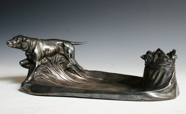 Kaiser White-Metal Hunting-Dog Inkwell