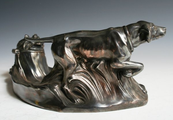 Kaiser White-Metal Hunting-Dog Inkwell - 2