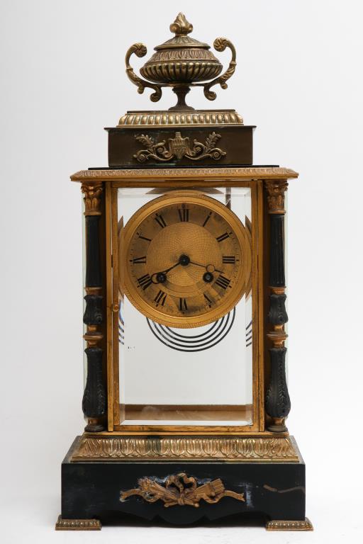 French Neoclassical Brass & Glass Mantel Clock (1 of 10)