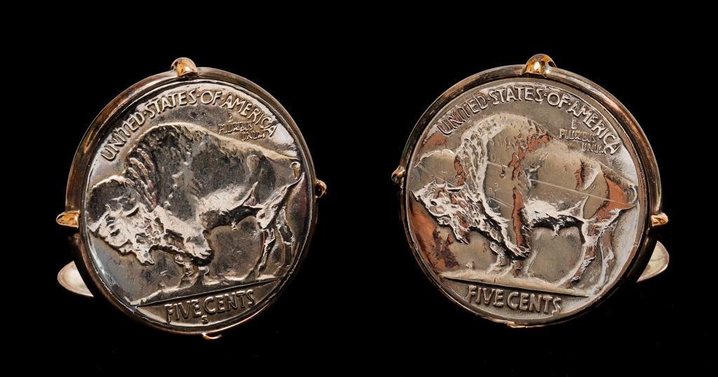 14K Yellow Gold & Silver US Buffalo Coin Cufflinks (1 of 5)