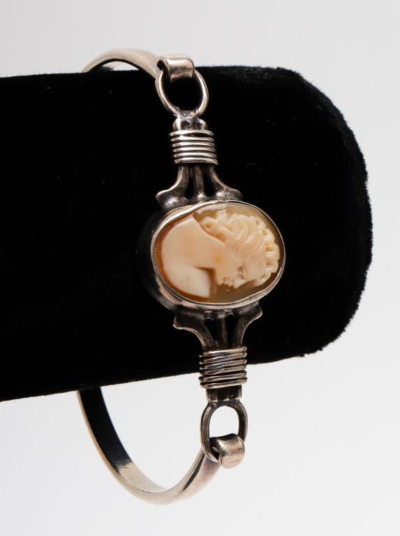 Antique Silver Cameo Bangle Bracelet (1 of 5)