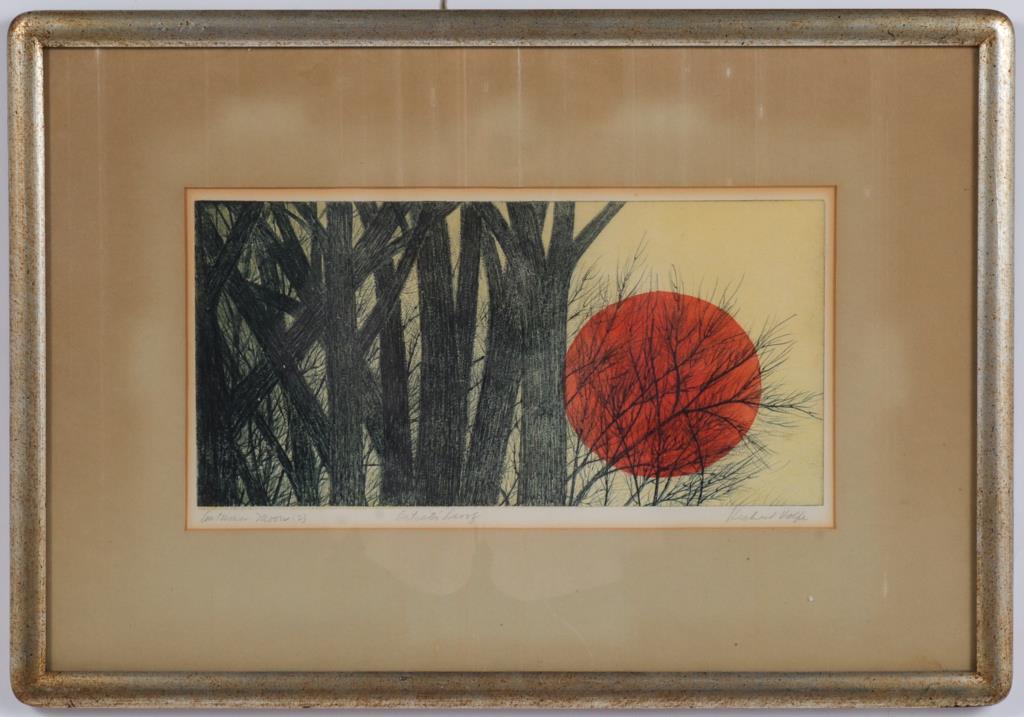 Illegibly Signed "Autumn Moon" A. P. Woodcut (1 of 7)