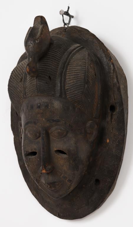 African Carved Wood Mask W Bird on Head (1 of 7)
